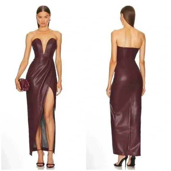 Michael Costello x REVOLVE Jake Gown in Plum Small New Womens Vegan Faux Leather - Picture 1 of 11